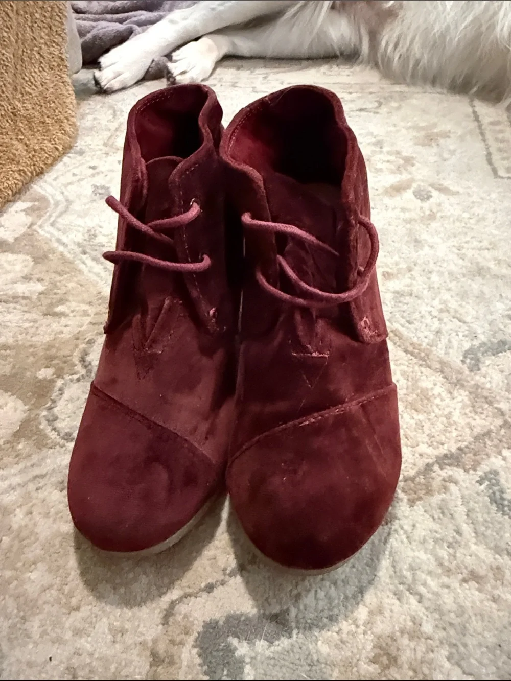 Toms Burgundy Suede Lace-Up Wedge Ankle Boots women’s 6.5